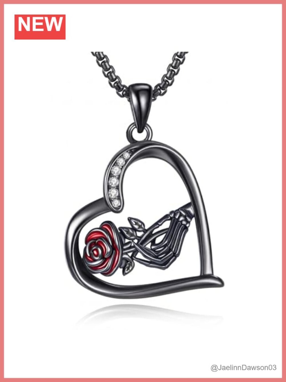 18K Black Gold Plated Gothic Heart Necklace Skull Pendant
